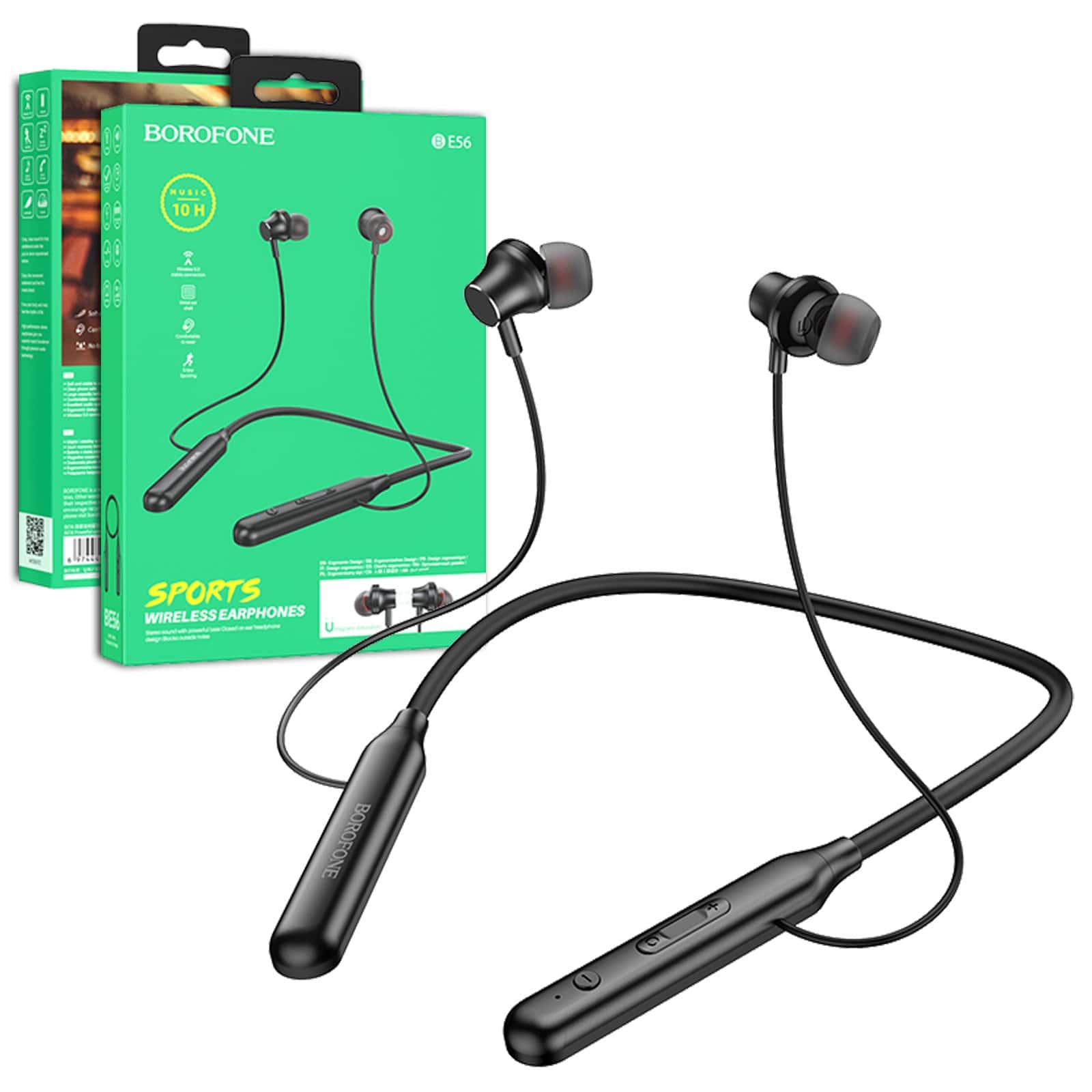 Borofone BE56 Wireless Bluetooth 5.0 Light Neck Hanging Headphones in-Ear Sports Earbuds Earphones for Running/Fitness/Gaming/Music (Black) Borofone BE56 Wireless Bluetooth 5.0 Light Neck Hanging Headphones in-Ear Sports Earbuds Earphones for Running/Fitness/Gaming/Music (Black)